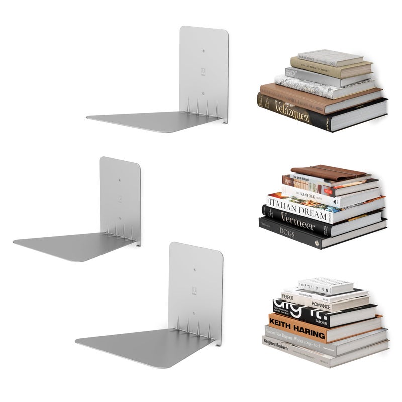 UMBRA UUmbra Conceal, Sturdy Metal Floating Bookshelf for Wall (Set of 3 - Large), Silver (1005073-560) - Image 1